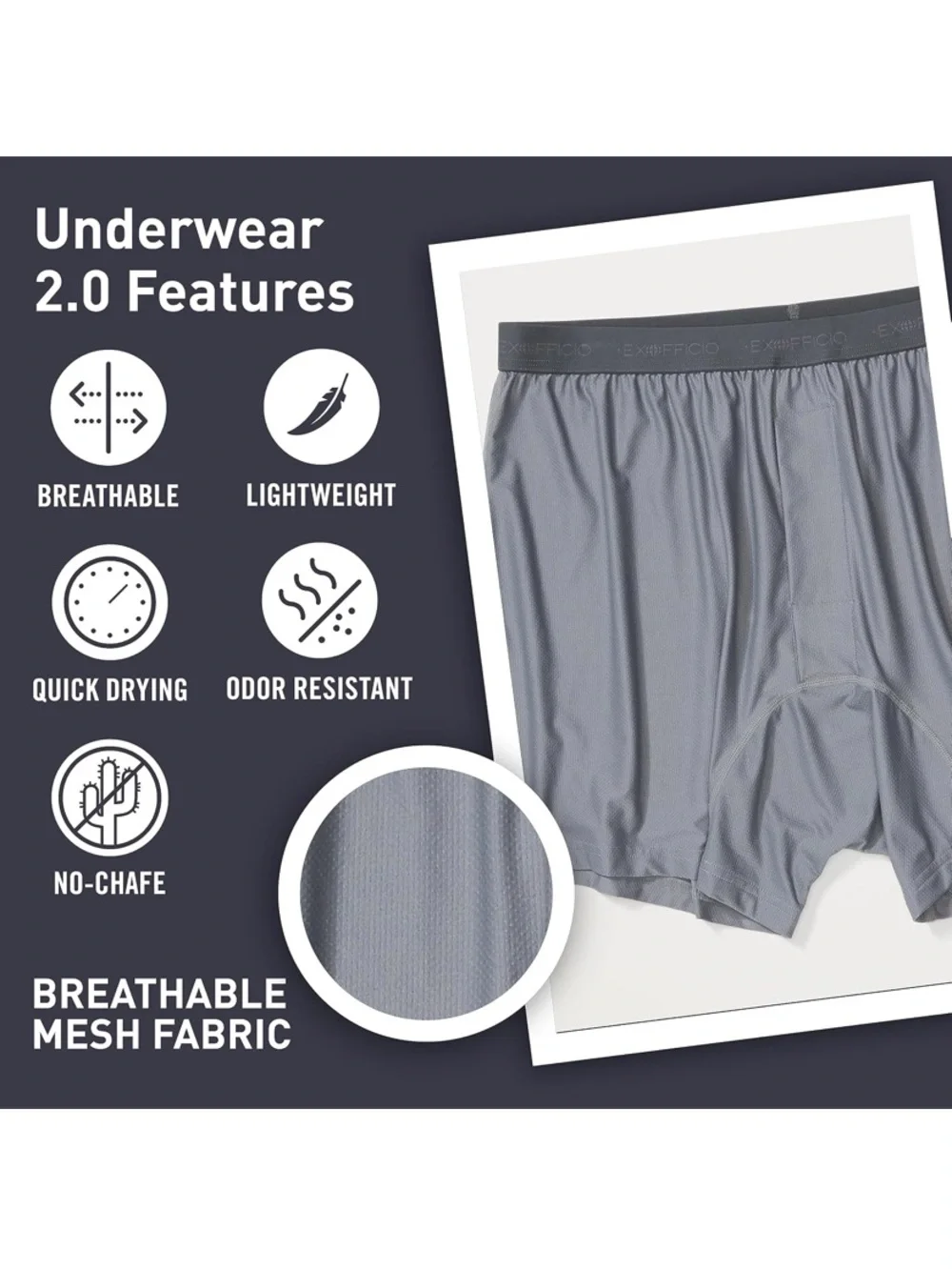 Exofficio Gray Breathable Mesh Boxer Briefs L Q74